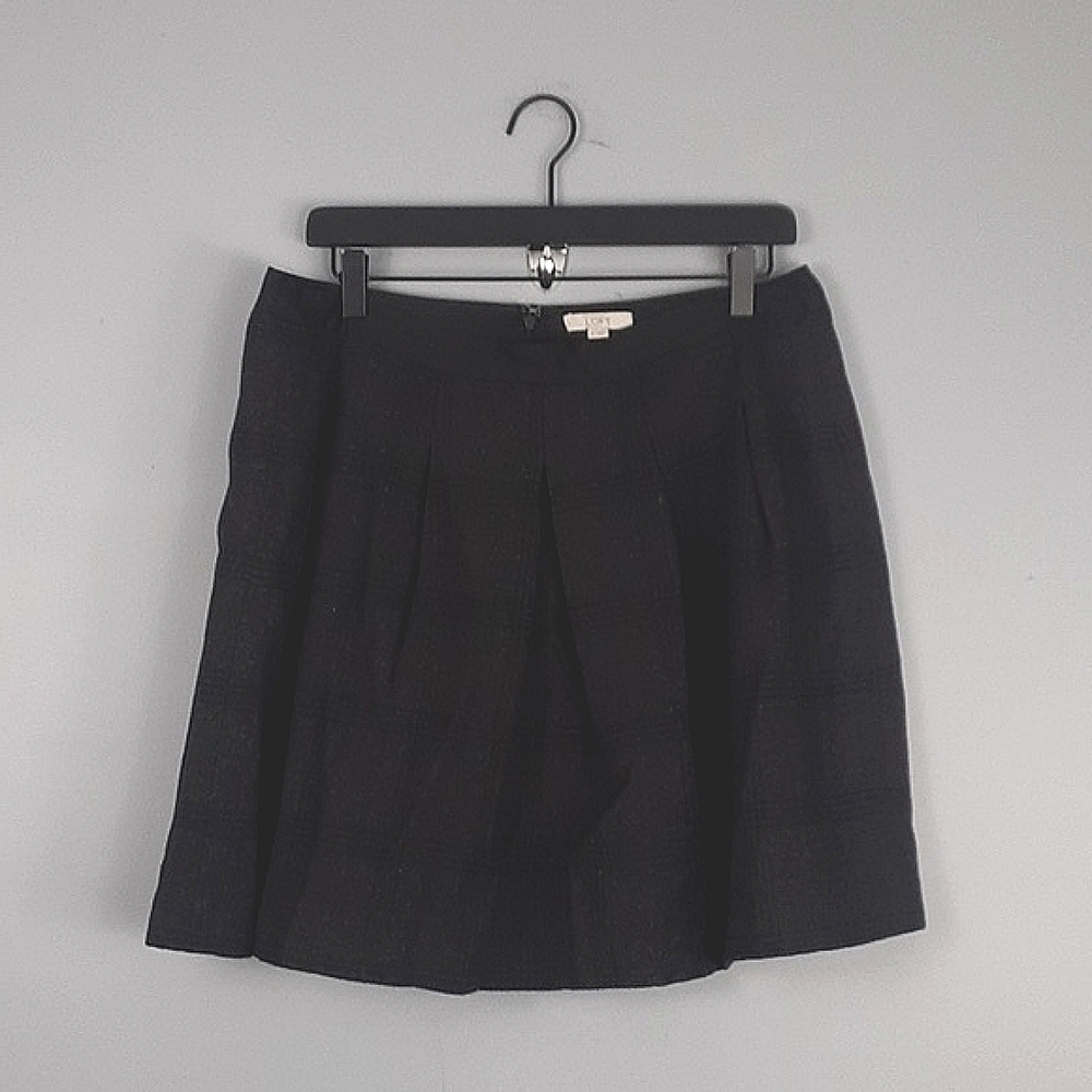 Loft Plaid Gray Black Burgundy Wool Pleated Academia Aesthetic Skirt